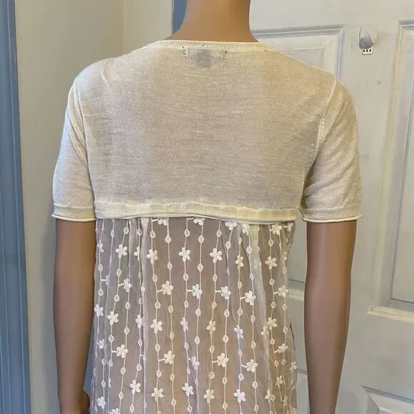 Y2K Park Hurst Sz M Knit Lace Button Up Lady Top Blouse Ivory Fairy Angel Dolls - Picture 5 of 8